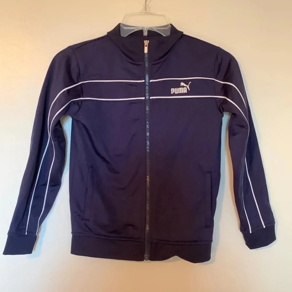 Puma Boys Size 7 Navy Track Jacket Full Zip Athletic Logo